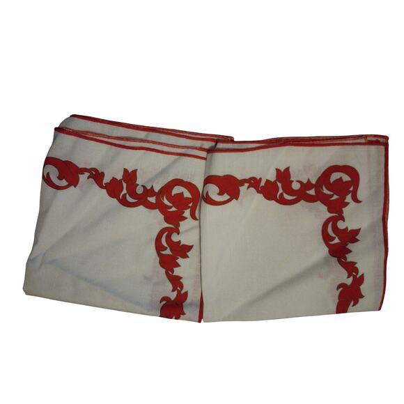 Vintage Set Of 2 Napkins Poinsetta Christmas Square White Red Green 17" - Picture 3 of 3